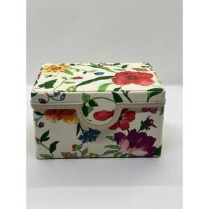 Vintage Talbots Jewelry Box Fabric Floral Mirror Cottagecore Chic